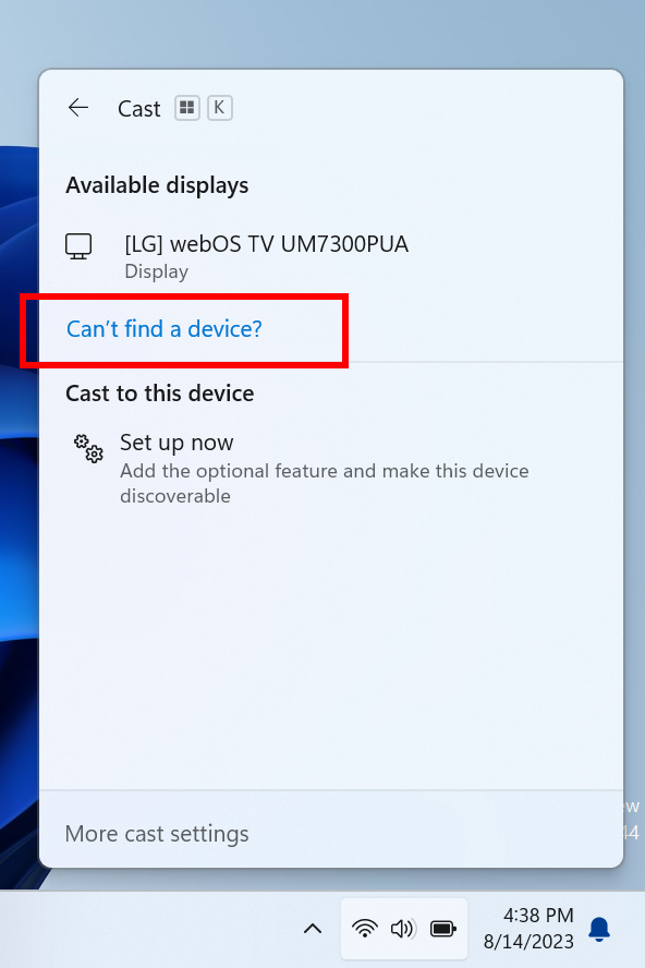 Cast Find Devices σε Windows 11