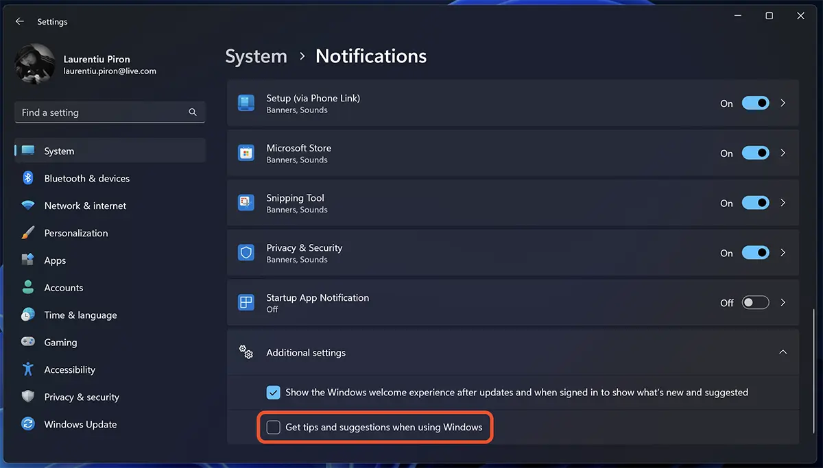 How to Disable Tips and Suggestions Notifications on Windows 11