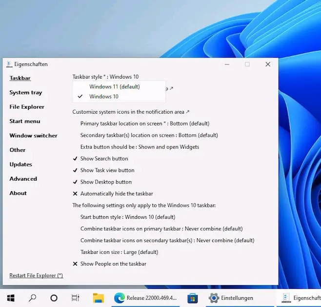 How do you make the Windows 11 interface look like Windows 10?
