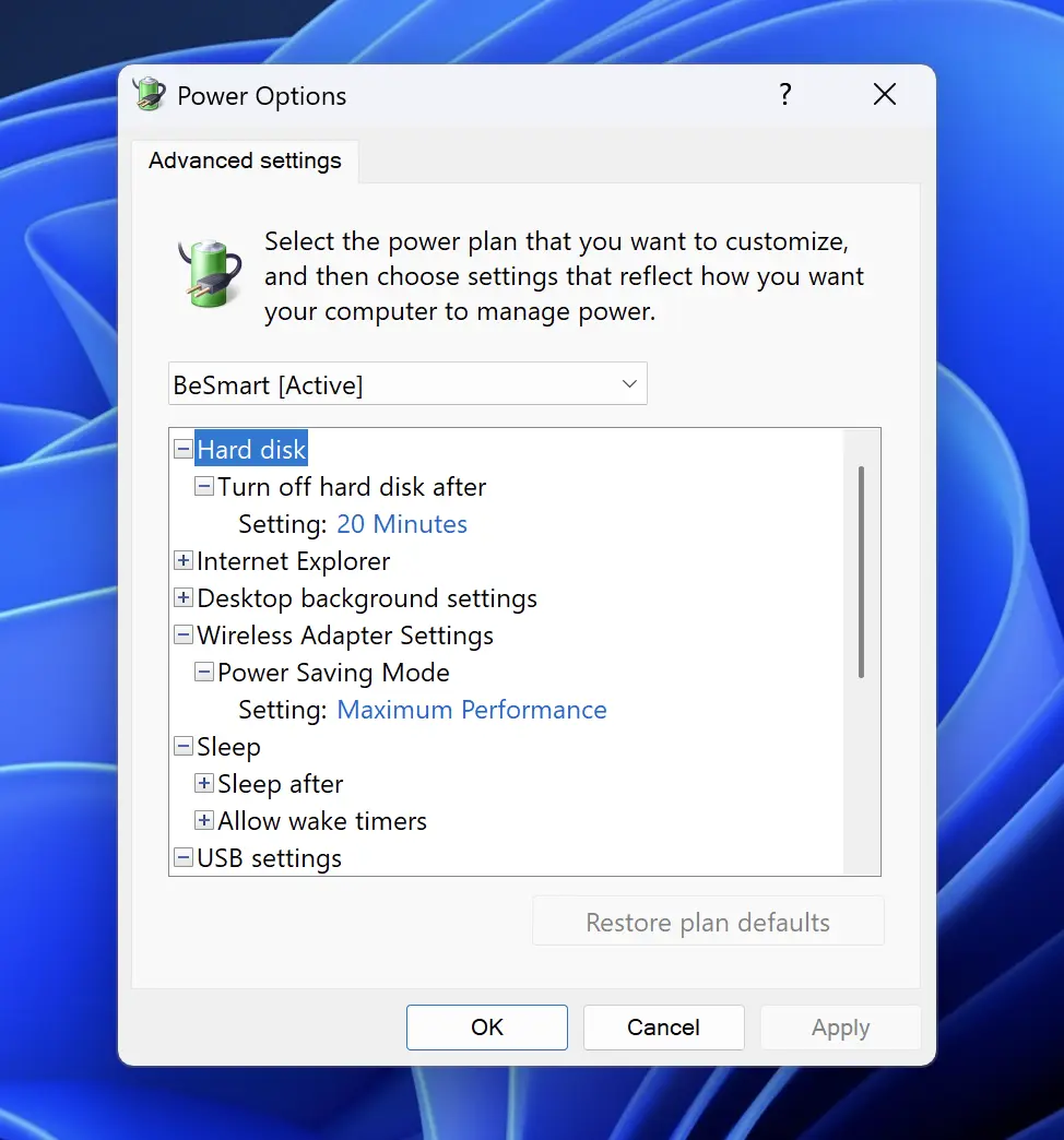 Advanced settings to change your laptop power plan with Windows