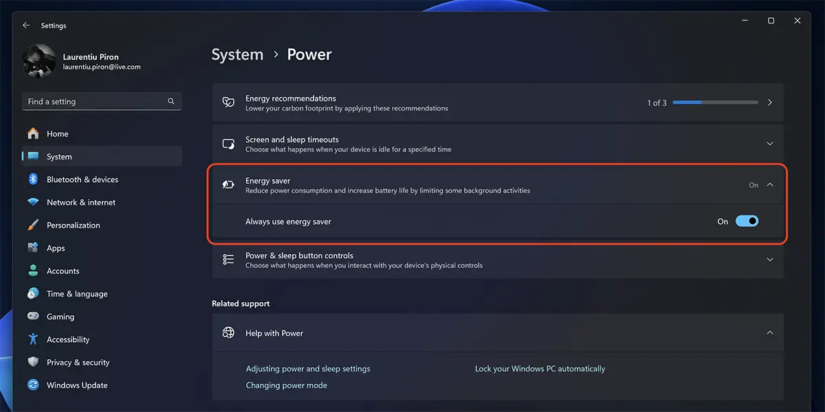 Cum reduci consumul de energie al calculatorului cu Energy Saver