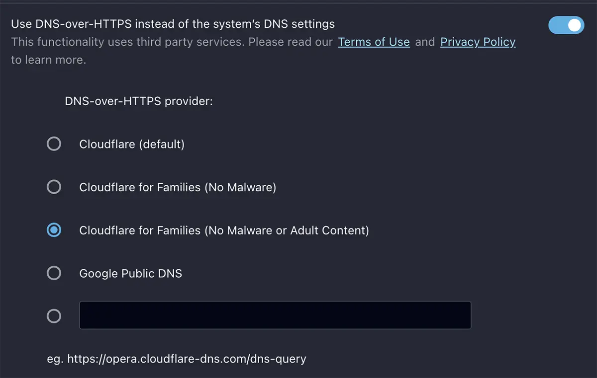DNS del Departamento de Salud Settings