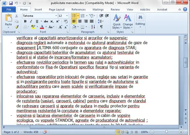 Red underline in Microsoft Word 2010