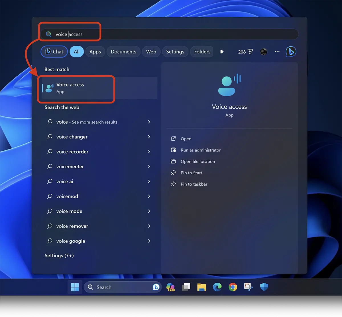 Open Voice Access App in Windows 11