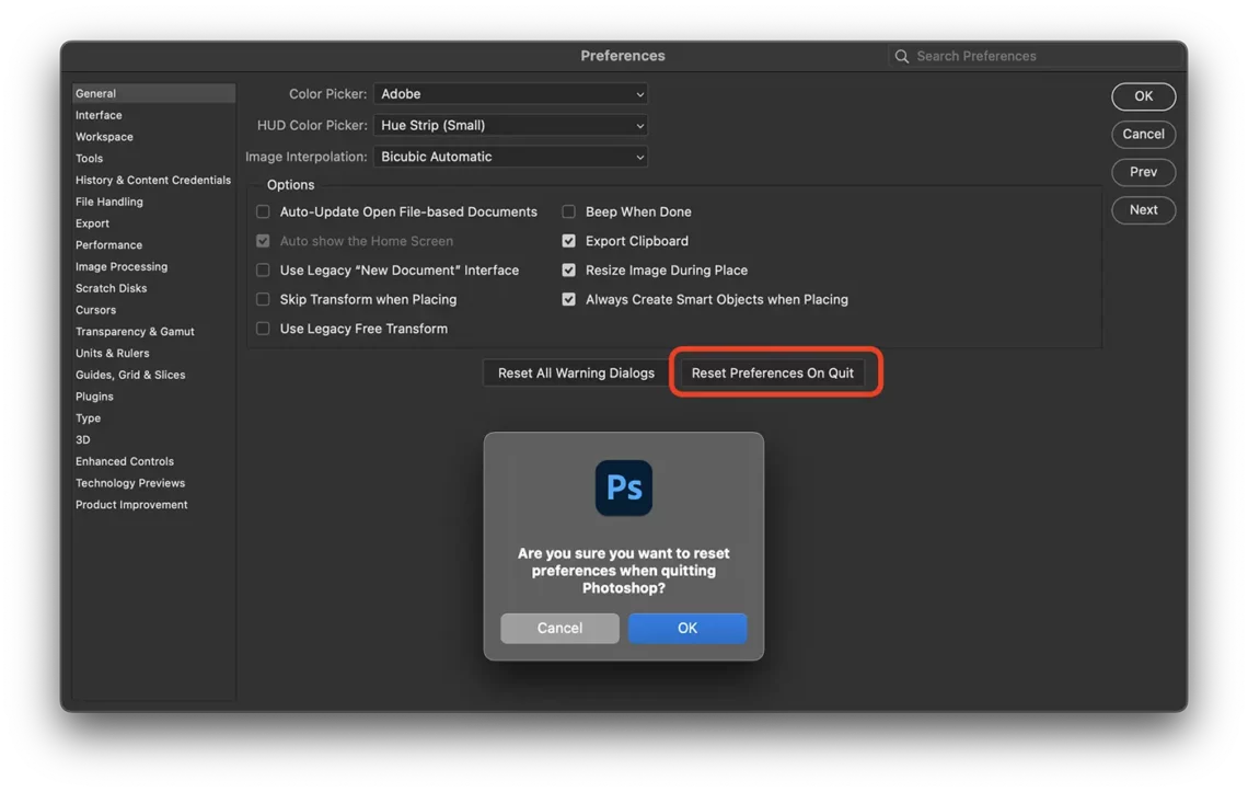 Adobe Photoshopi vaikeseadete lähtestamine (Default)