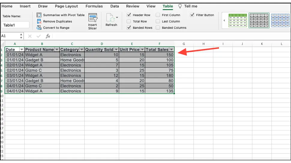 Excel Table