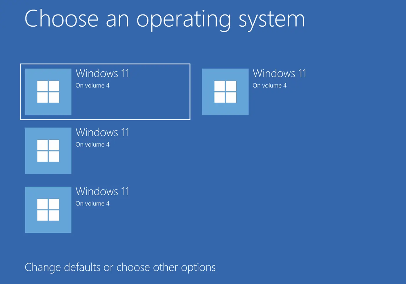 Choose an operating system. Windows 11 on Volume 4