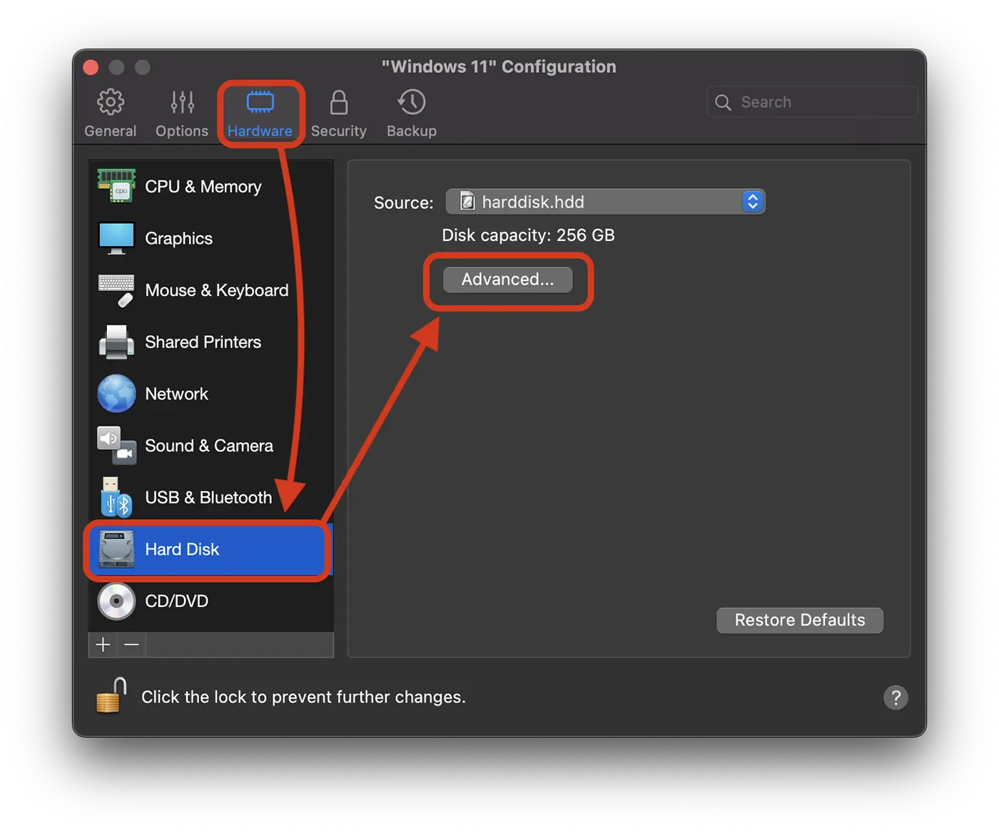 Windows 11 Hardware Settings in Parallels