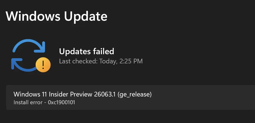Windows 11 Update Install Error 0xc1900101