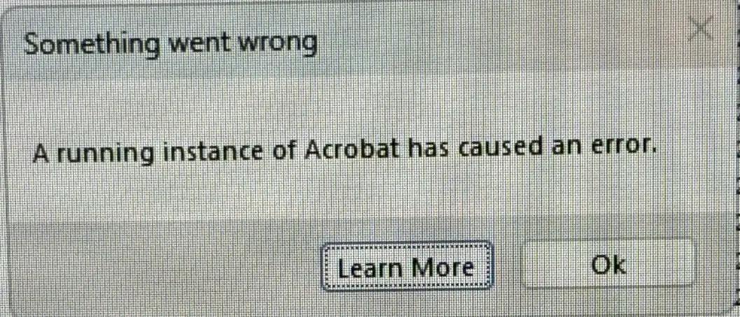 A running instance of Acrobat has caused an error