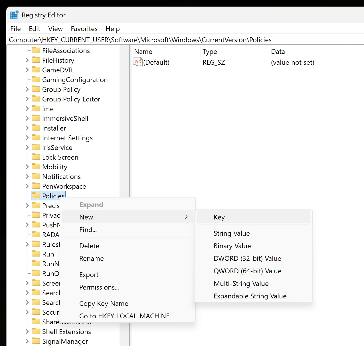 Přidat nový registr klíčů