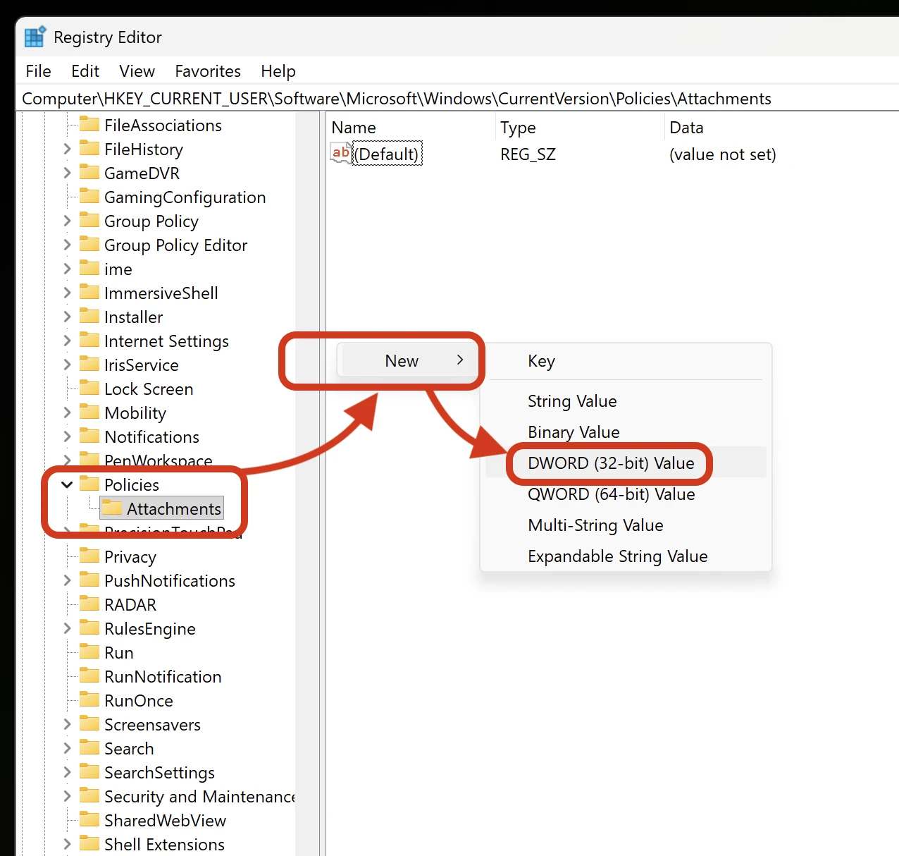 Přidat novou hodnotu DWORD